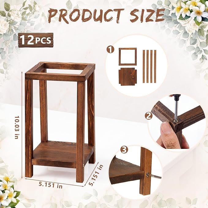 Leinuosen 12 Set Wooden Wedding Lantern Centerpiece Baptism Wooden Lantern Candle Holder and Wood Slices, Rustic Decorative Home Centerpiece for Wedding Table Party Farmhouse Country Decor