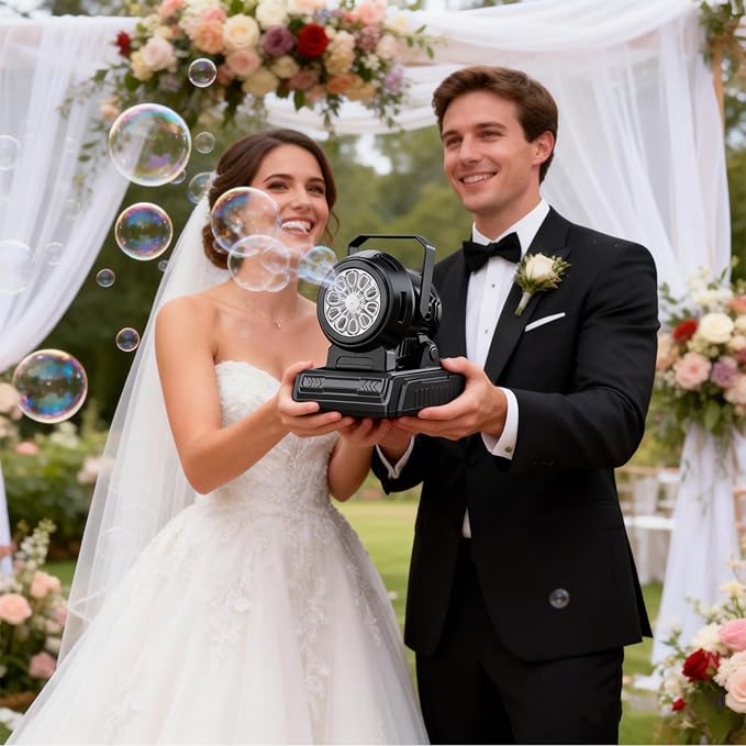 SHCKE Automatic Bubble Machine 10 Holes Bubble Blower,45° Adjustable,Dual Power USB-C or 4 AA Batteries,Top-Fill Portable Bubble Maker for Outdoor Birthday Party Pool Wedding Camping