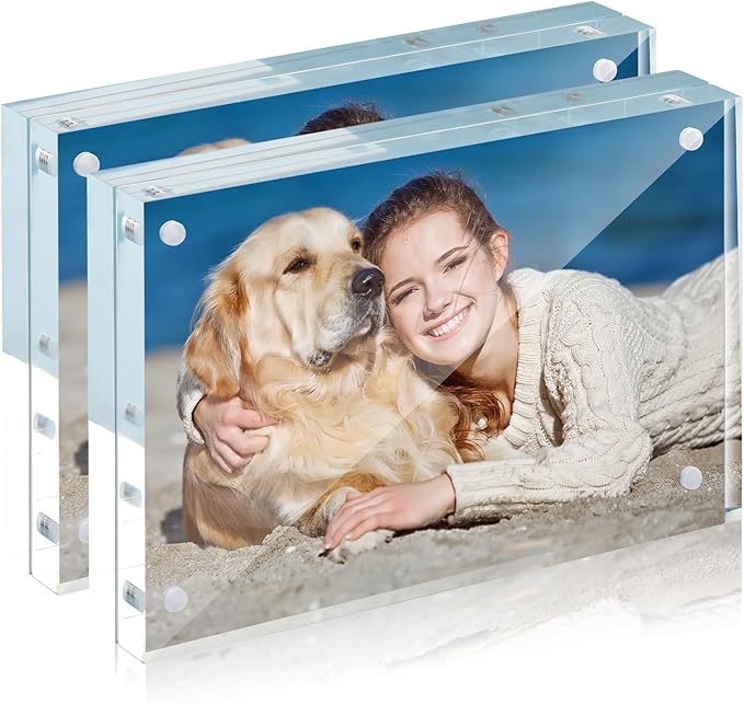 TWING 5x7 Acrylic Picture Frames 2 Pack,20MM Thickness Double Sided Magnetic Clear Photo Frame,HD Frameless Acrylic Photo Frame Display for Desktop Gift Ideal,Cleaning Cloth Included