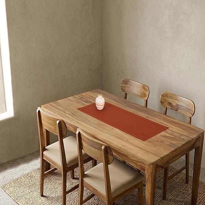 Solino Home Linen Hemstitch Table Runner 36 Inches - 100% Pure Linen Cinnamon Table Runner 14 x 36 Inch Ideal for Dresser and Coffee Tables - Classic Hemstitch - Fall, Autumn, Halloween, Thanksgiving