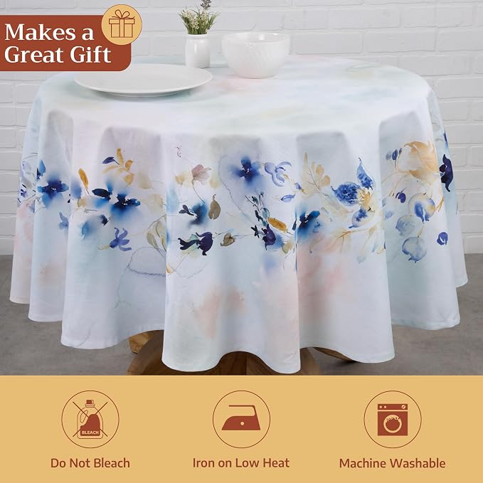 Maison d' Hermine Table Cloth Round Table 100% Cotton 69 Round Inches Tablecloth Reusable Decorative for Dining Kitchen Room Farmhouse Party Home Hotel Restaurant Spring Summer - Lazy Summer Days