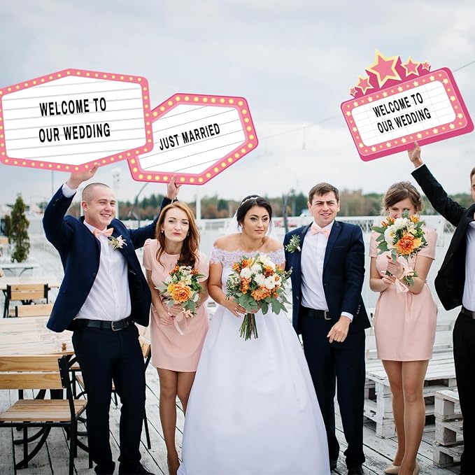 Feifeiya 6 Pack Wedding Bottle Service Sign with Letters Sticker Entrance Props Bridal Party Nightclub Bottle Service Sign with Letters for Nightclub Clubs Weddings Parties (Classic,Pink)
