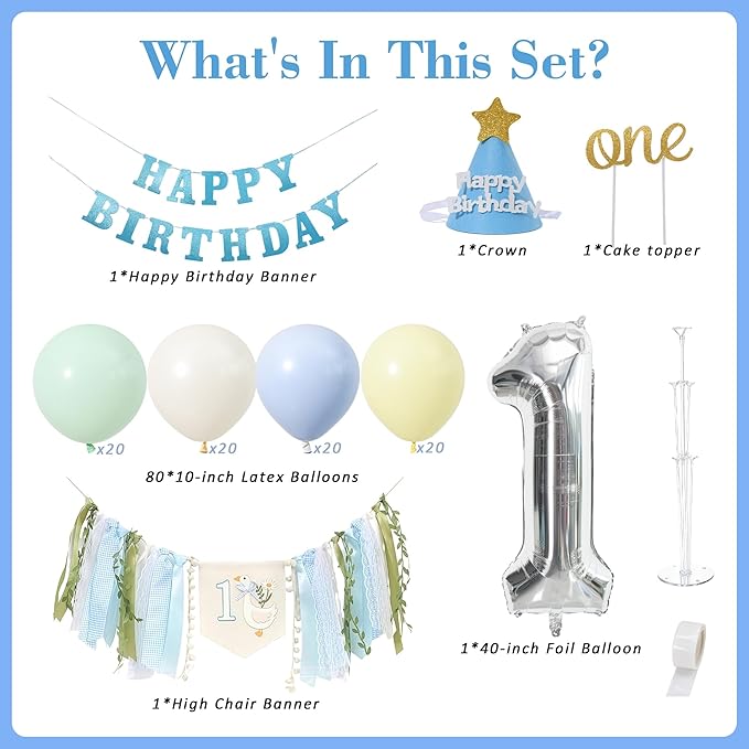 One Funny Goose High Chair Banner for Boys - Blue 1st Birthday Yarn Tassel Banner, Cute Goose Theme Decor for Boys' First Birthday Party