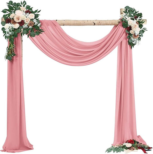 Wedding Arch Draping Fabric,2 Panels 28" x18ft Dusty Rose Wedding Arch Drapes for Ceremony Sheer Chiffon Fabric Drapes Arbor Drapery Decorations for Reception Party