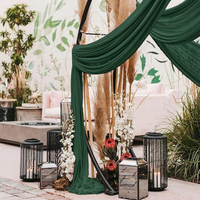 LINXTAR Wedding Arch Draping Fabric 30'' x 18FT Sheer Chiffon Arch Drape Backdrop 1 Panel Emerald Green Drape for Bridal Shower Photo Booth Church Decor Birthday Party Outdoor Decoration