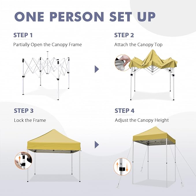 5x5 Pop Up Canopy Tent, Instant Portable Beach Canopy, Outdoor Tent with Carry Bag for Camping, Sports, Tailgating, Events, Beige