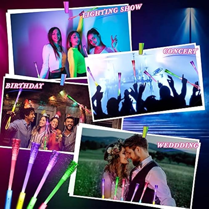 Junkin 500 Pcs Fiber Optic Wands Glow LED Light up Wand Bulk Flashing Sticks with Included Batteries for Party Favors Wedding Birthday Carnival
