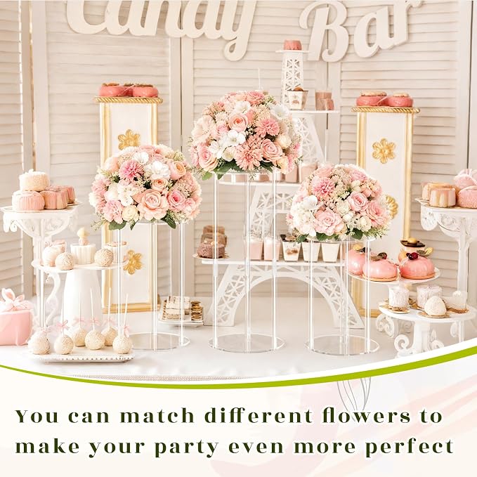 Teenyyou 6 Pcs Tall Acrylic Vase Wedding Centerpieces Flower Stand Acrylic Centerpiece Stand Floral Vase Elegant Display Holder for Wedding Party Table Decorations (11.8/15.7/19.7 Inch)