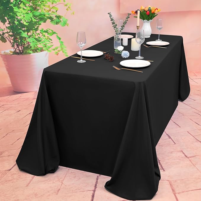 12 Pack Black Tablecloth 90x156 Inch Rectangular Table Cover | Wrinkle Resistant, Machine Washable Reusable, Wedding, Banquet, Restaurant, Party, Baby Shower,Indoor Outdoor Events