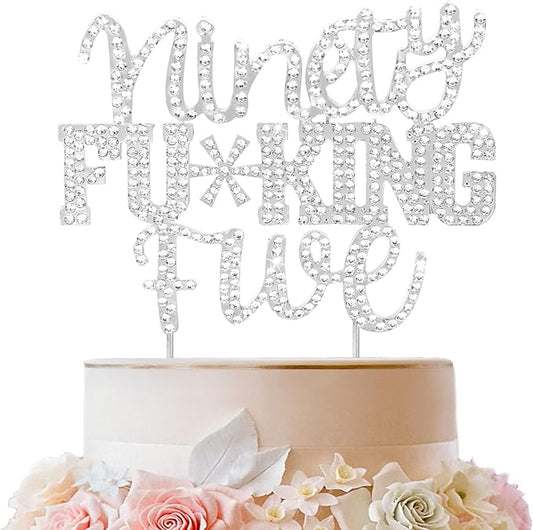 LINGTEER Happy 95th Birthday Funny Silver Rhinestone Cake Topper - Cheers to 95 Years Old,Happy 95th Birthday Party Cake Centerpieces Topper Decorations.