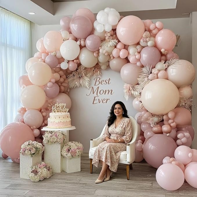 Dusty Pink White Balloon Garland Double Stuffed Baby Pink Nude Beige Balloons Cream Balloon Arch Kit for Boho Baby Shower Birthday Christening Bridal Wedding Mother's Day Party Decorations