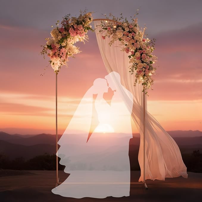 Gold Metal Arch Backdrop Stand for Wedding & Birthday Party Decorations, Foldable Balloon Arch Frame with Easy Assembly, Photo Booth Backdrop Décor with Fairy Lights Options