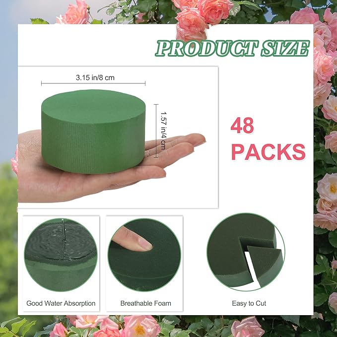 Hahood 48 Pieces Round Floral Foam Blocks 3.15 Inch DIY Flower Arrangement Kit Wet Green Floral Foam Block for Wedding Florist Supplies Wet Dry Flower Party Decorations