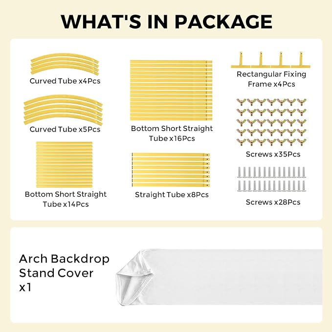 7.2FT Gold Arch Backdrop Stand, Balloon&Flower Metal Arch Backdrop for Wedding Decorations, Baby Shower, Parties & Events, Sturdy Frame Backdrop Stand with Backdrop Cover Heavy Duty