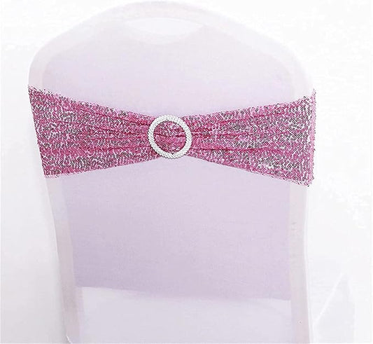 NC Sequin Chair Sashes Spandex, Pack of 6 Sequin Stretch with Buckle Chair Bands for Wedding Banquet Birthday Graduation Party Anniversary Prom Celebration Chair Decorations (Pink, 6pcs)
