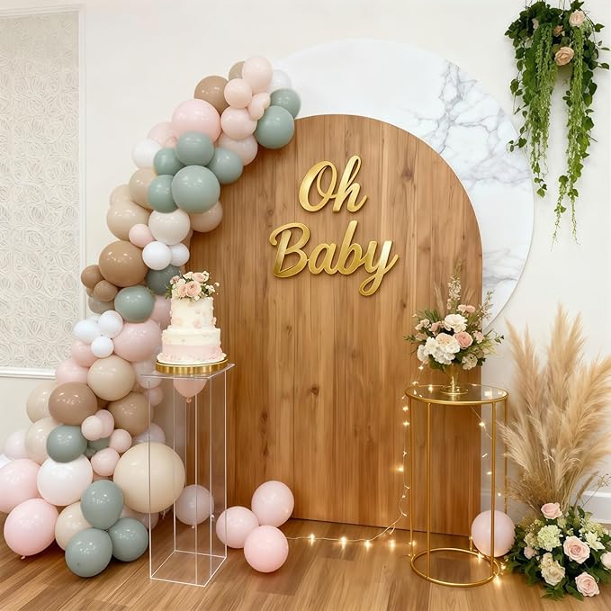 Dusty Green Neutral Balloon Garland Arch Kit, Sage Green Nude Cream Sand White Light Brown Pastel Blush Pink Double Stuffed Balloons for Baby Bridal Shower Wedding Birthday Boho Party Decorations