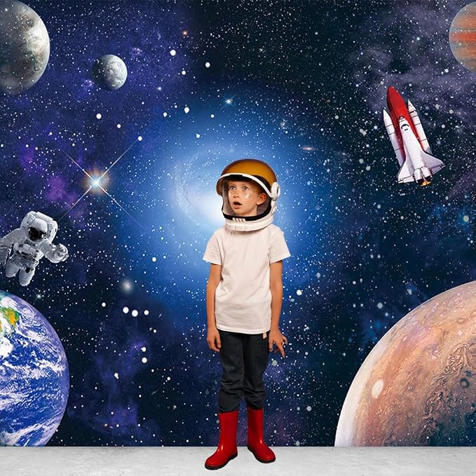7x5 FT Space Astronaut Photo Backdrop Cosmic Galaxy Stars Newborn Gift Photography Background Children Birthday Party Cake Table Decorative Banner