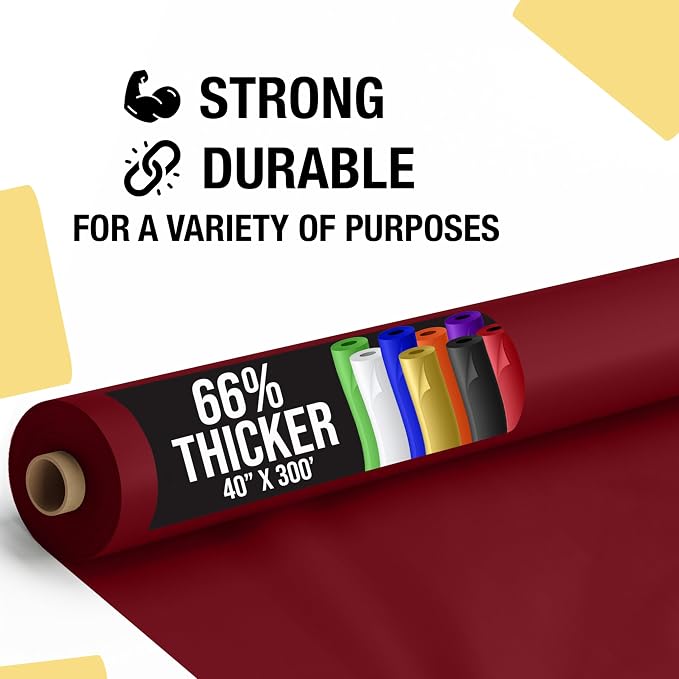 Party Solids 66% Thicker Premium Burgundy Plastic Table Cover Roll 40" X 300' Table Cloth Plastic Cover Roll Quality Thick Banquet Rolls Disposable Tablecloth Rolls Strong American Based Company