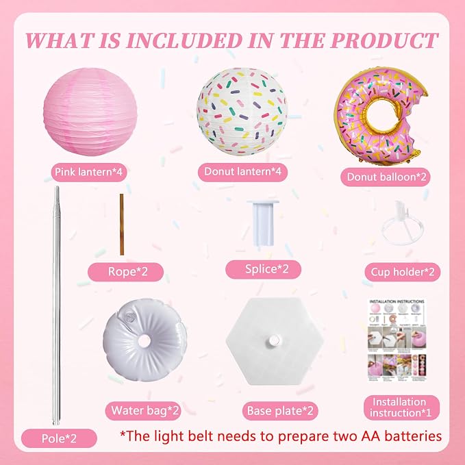 Donut Balloon Column Stand Kit And Paper Lantern 2 Sets 5.5 Feet with Reusable Metal Telescopic Design for Donut Parties, Birthday Decorations for Girls, Easter Decorations,Wedding