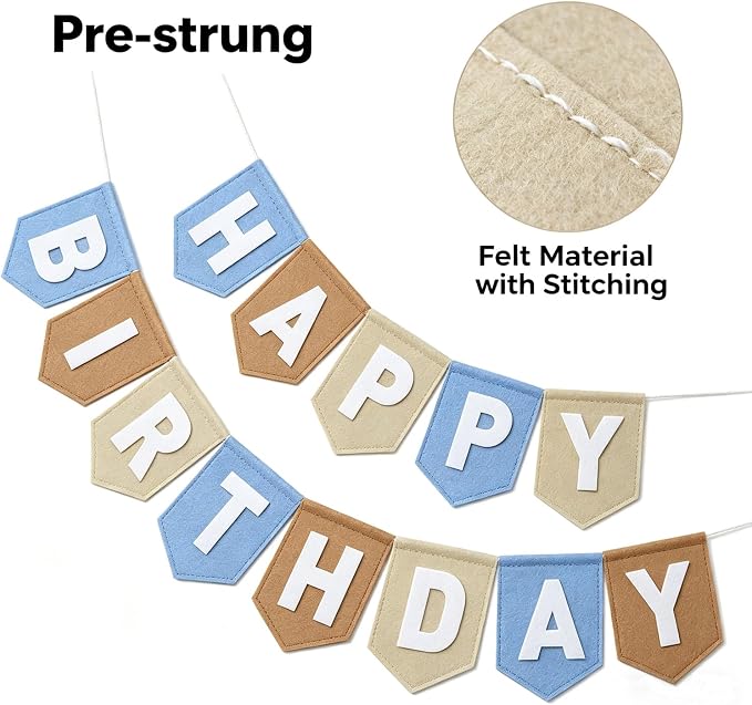 Bear 1st Birthday Decorations For Boy Girl Neutral High Chair Banner Set with Birthday Felt Banner Cake Topper Party Hat for baby first birthday