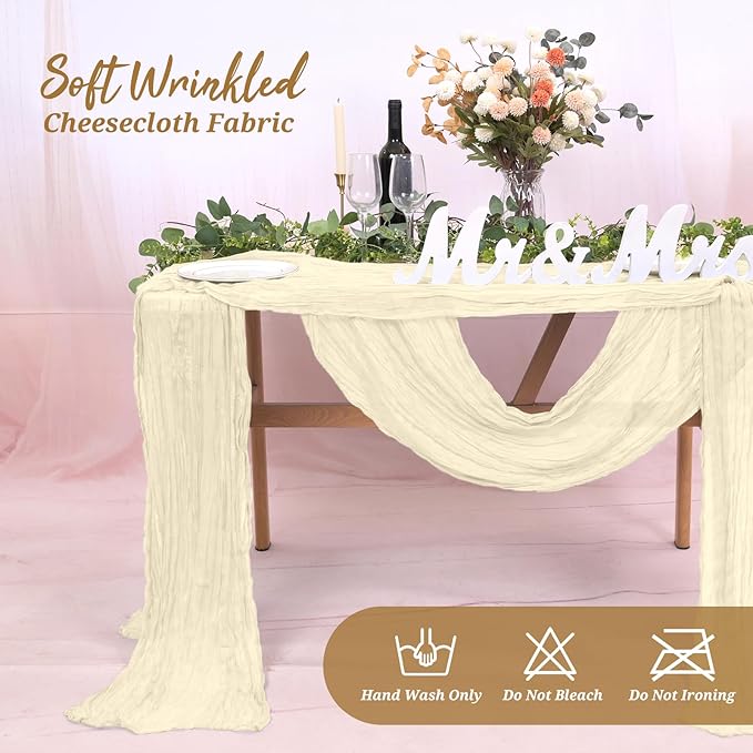 18 Pack Cheesecloth Table Runner Ivory 10Ft Rustic Boho Gauze Table Runner Romantic Long Sheer Fabric Cheesecloth Table Runner for Wedding Festival Birthday Anniversary Dinner Outdoor Events