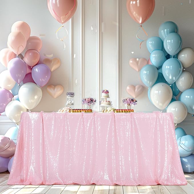 Poise3EHome Pink Sequin Tablecloth 50×72 Inch Rectangle Sparkly Fabric Table Cover Overlay for Valentine Birthday Wedding Party Holiday Baby Shower Decoration