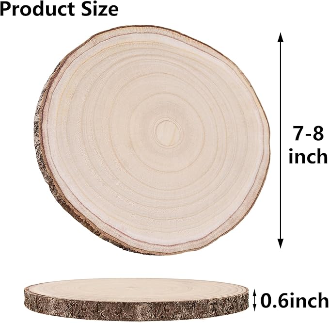 10 Pcs Natural Paulownia Wood Slices 7-8 Inches,Wood Slices for Centerpieces Table Decorations,Unfinished Rounds Wood for Crafts,Wood Slice for Rustic Wedding Decoration Projects