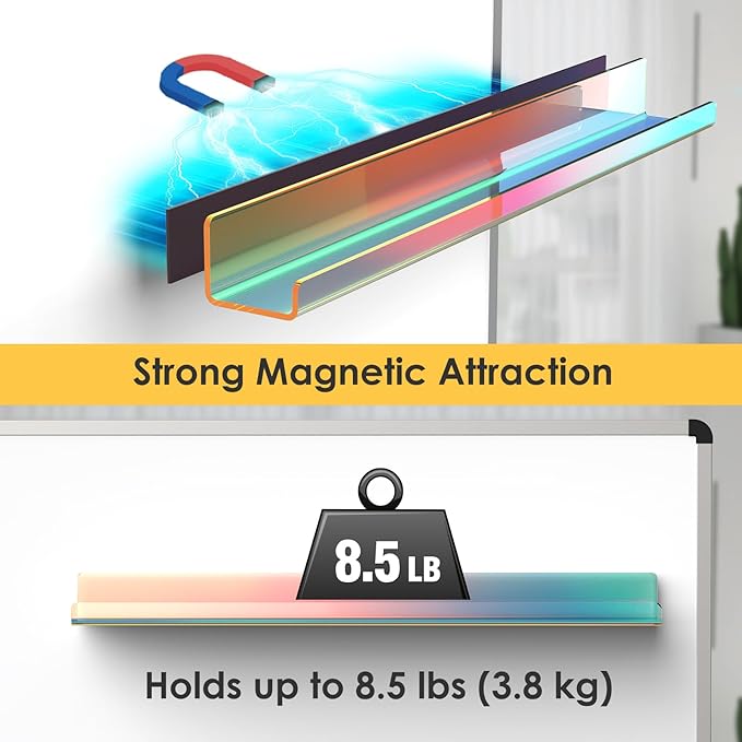 NiHome Set of 2 Magnetic Acrylic Floating Book Shelves, 24 Inches Long for Whiteboard, Classroom and Fridge Storage, Holds Up to 8.5 lbs, Sleek Design Organizer for Large Picture Adhesive (Iridescent)
