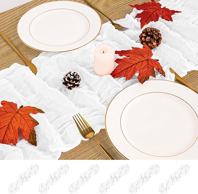 6 Pack Cheesecloth Table Runner,White Table Runner Long Romantic Semi Sheer Rustic Boho Gauze Table Runners for Wedding Bridal Shower Birthday Party Decorations(17.7×108 Inch)