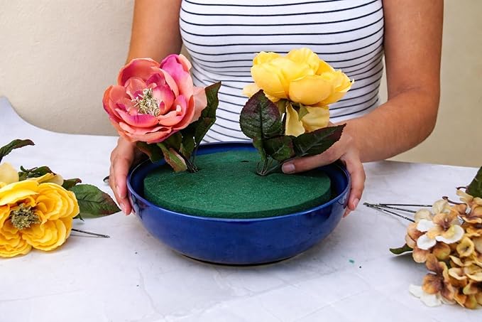 FLOFARE Pack of 6 Floral Foam Round Blocks for Flower Arrangements, Green Florist Flower Foam for Fresh & Artificial Flowers, 6.5" Wedding & Party Décor