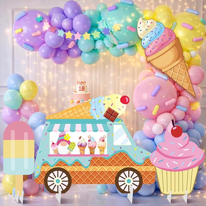 4 Pcs Large Ice Cream Bar Decoration Cardboard Cutout 26.62 Inch Ice Cream Birthday Decoration Summer Sweet Shop Signs for Baby Shower Party Booth Props Cupcake Icepop Yard Signs Backdrops