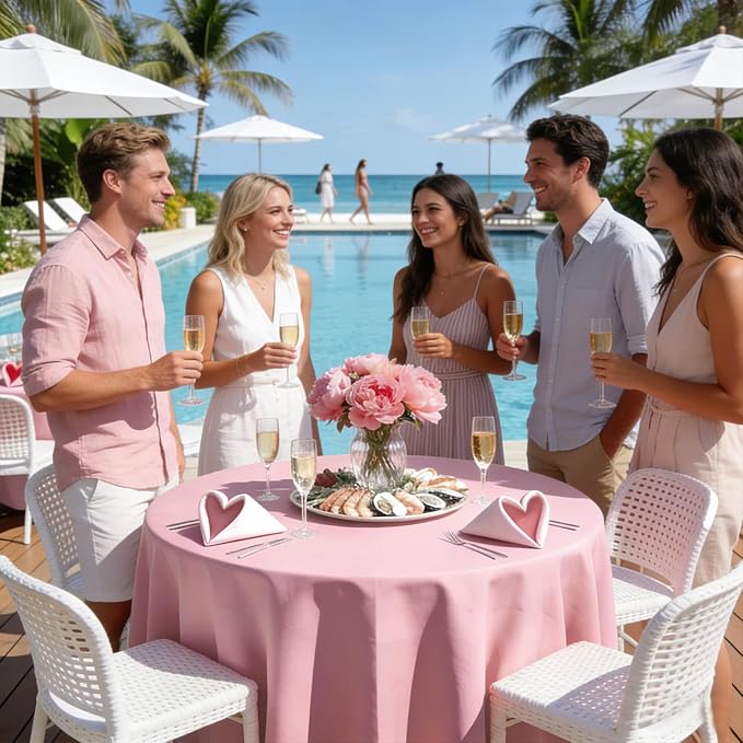 10 Pack Pink Round Tablecloth 90 Inch Round Table Cloth Wrinkle Resistant Pink Tablecloth Washable and Reusable Polyester Fabric Table Covers for Banquet Wedding Party Dining Buffet
