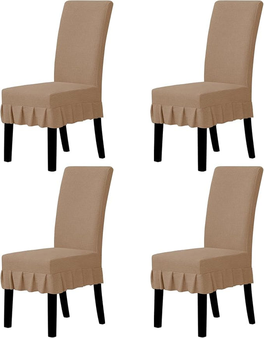 Easy-Going Dining Chair Covers Stretch Parsons Chair Slipcover with Skirt Chair Covers for Dining Room Restaurant Banquet (4 PCS, Camel)