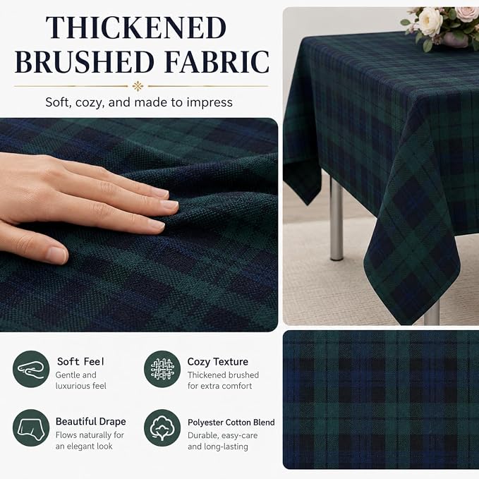 Mindsoft 4 Pack Green Blue Tartan Plaid Tablecloth 60 x 102 Inch for Rectangle Table, Wrinkle Resistant Preppy Table Cover, Ideal for Baby Shower, Birthday Party, Farmhouse Kitchen Dining Home Decor