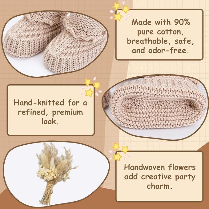 12 PCS Sets Handcrafted Boho Baby Shower Decorations, Baby Shower Table Decorations Centerpieces with Reusable Boho Flowers & Crochet Newborn Booties, Creative Gift for Gender Reveal Party, New Parents