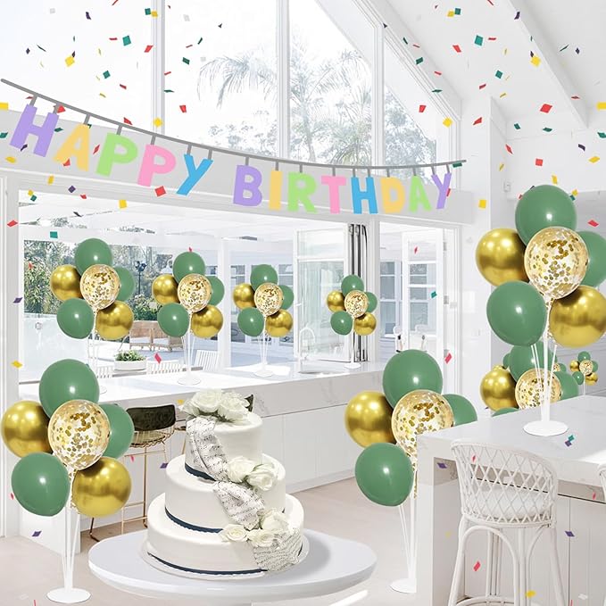 ZJDHPTY 4Set Green and Gold Balloon Stand Table Centerpieces Party Decor | Woodland Baby Shower Bridal Shower Jungle Birthday Graduation Retirement St. Patrick's Day Easter Wedding Party Decorations