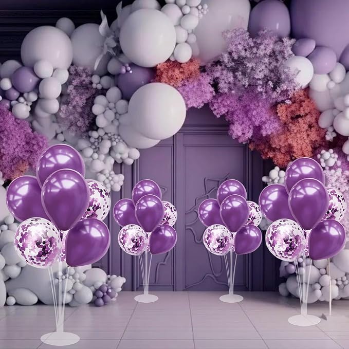 ZJDHPTY 4Set Purple Balloon Stand Table Centerpieces Party Decor | Birthday Decorations Graduation Retirement Bridal Shower Wedding Anniversary Halloween New Years Eve Party Supplies