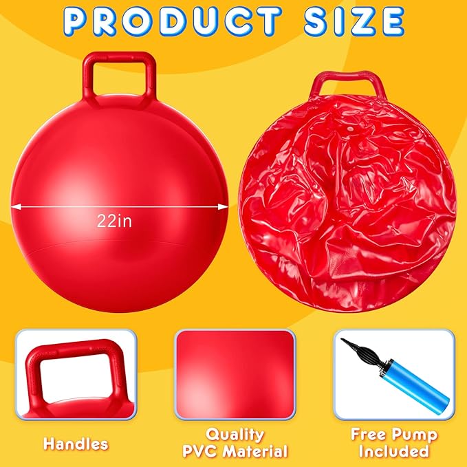 Lewtemi 3 Pcs Hopper Ball Jumping Hopping Ball, Exercise Ball Bouncing Ball with Handle and Air Pump for Outdoors Sports School Games Exercise (22 Inch,Red, Blue, Yellow)