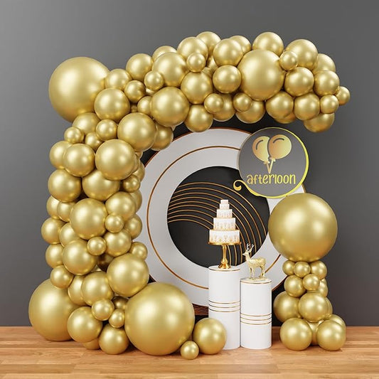 AFTERLOON® Biodegradable Balloons 112pcs Gold Different Sizes 18" 12" 10" 5" Balloon Garland Arch Kit perfect for Birthday Party, Graduation, Baby Shower, Wedding, Holiday Decoration and Anniversary