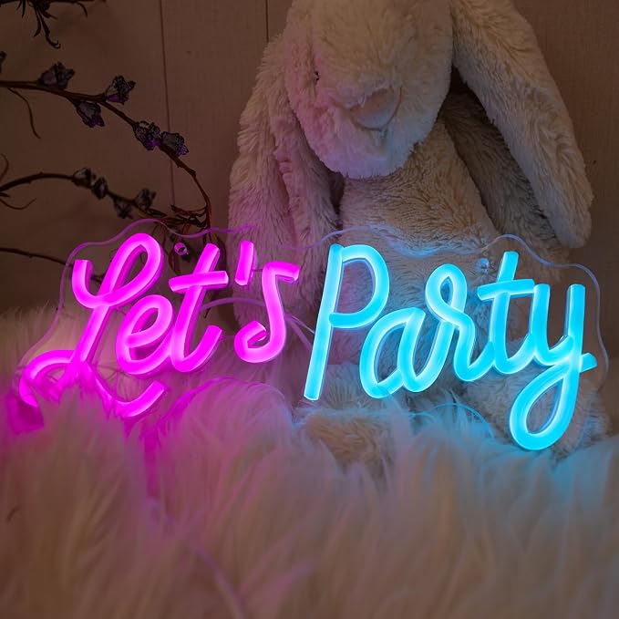 Lets Party Neon Sign for Party Wall Decor, Dimmable LED Neon Lights, Art Decorative Lights for Bachelorette Party, Engagement Party, Birthday Party, Living Room, Gamer Room Decor 11.81 x 4.72"