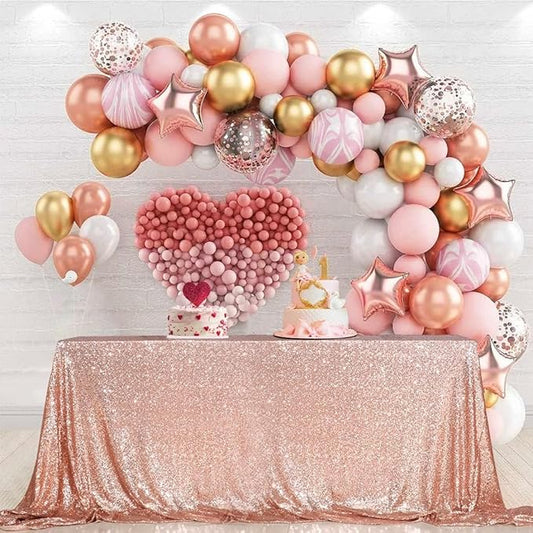 PartyDelight Rose Gold Sequin Tablecloth 50x80 Rectangle High-Density 3mm Stitched Sequins Shimmering Table Cover for 4ft to 6ft Tables Elegant Decor for Weddings, Anniversaries & Holiday Dinners