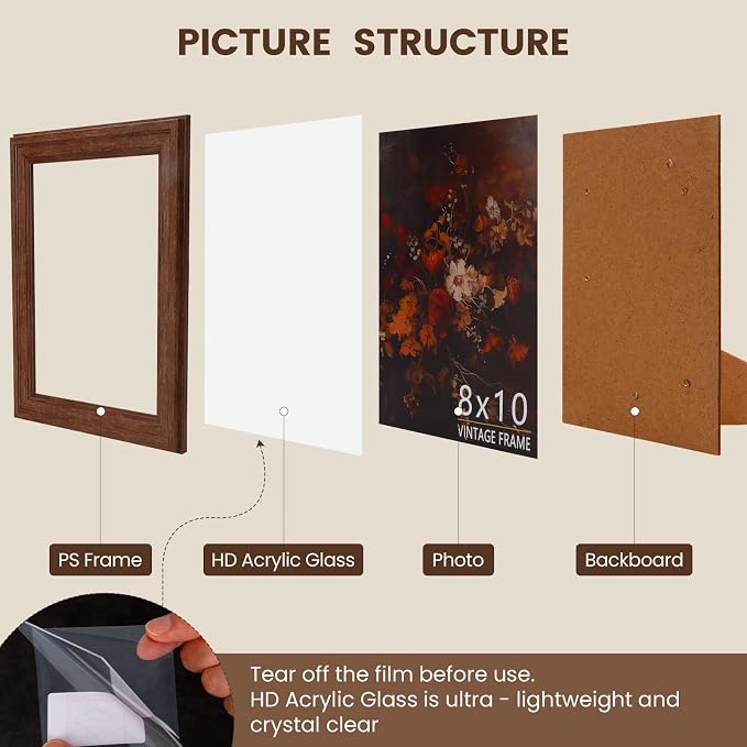 8x10 Picture Frame - Vintage Picture Frames for Tabletop & Wall Mount, 8 x 10 Photo Frame for Living Room, Bedroom, Office Décor & Father's Day Graduation Wedding Gift