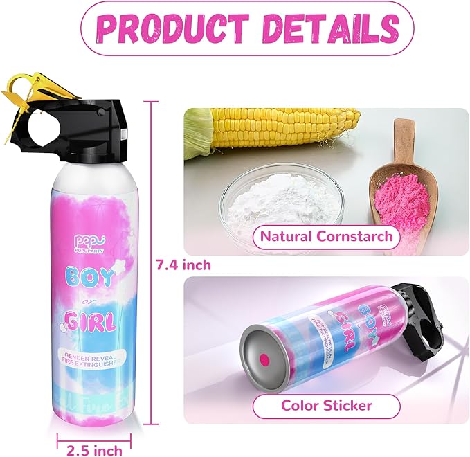 POPUPARTY Pink Gender Reveal Fire Extinguisher 2 Packs, Gender Reveal Smoke Bombs with 100% Biodegradable for Baby Girl Gender Reveal Decorations, Party Supplies