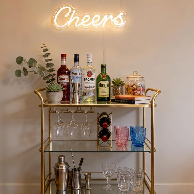 LED Cheers Neon Sign for Home Bar, USB Powered Warm White Bar Light with Dimmable Control, Wedding Party Wall Decor for Kitchen Restaurant 15.75x5.51