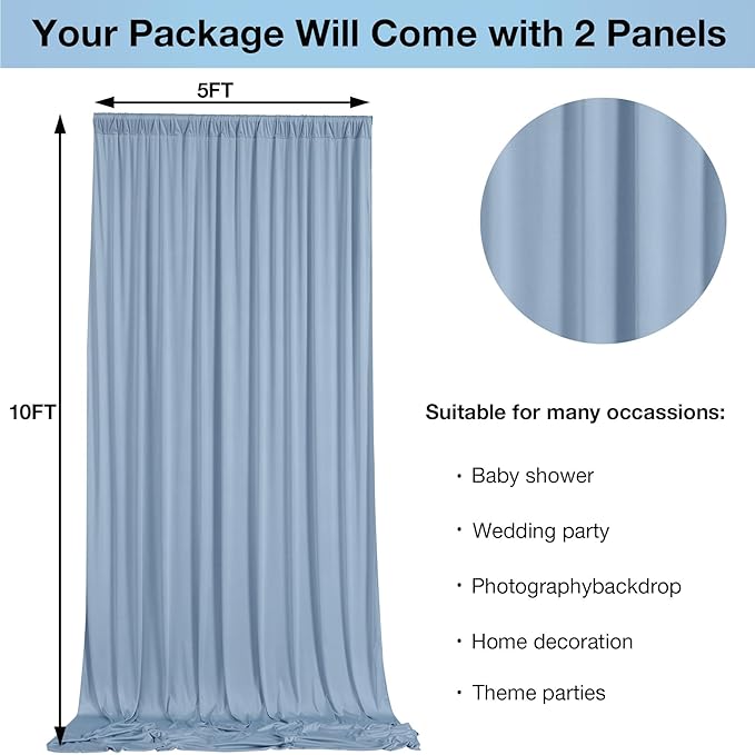 10ftx10ft Wrinkle Free Dusty Blue Backdrop Curtains for Parties, Silky Polyester Photo Backdrop Drapes 2 Panels 5x10ft Back Drop Cloth for Wedding Birthday Baby Shower Photography Background