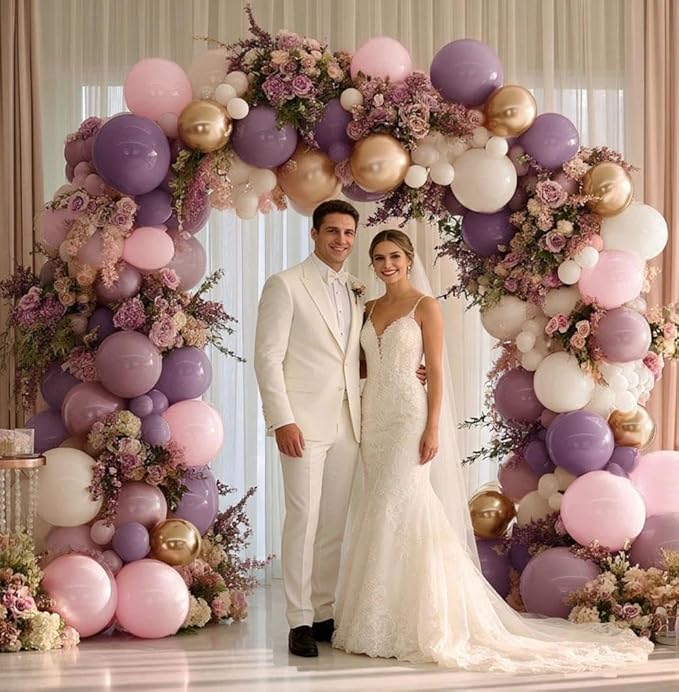 Dusty Purple Pink Balloon Garland Double Stuffed Boho Lavender Sand White Pastel Pink Lilac Gold Balloons Arch Kit for Wedding Birthday Bridal Baby Shower Floral Party Decoration