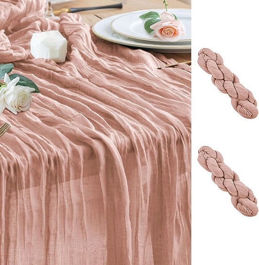 Wokceer Dusty Pink Cheesecloth Table Runner Spring 2Pack 10FT Gauze Easter Table Runner for Party Rustic Sheer Runners for Baby Bridal Shower Wedding
