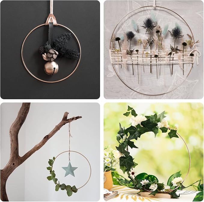 12 Pack Floral Hoop with Stand and LED Fairy Lights 10 inch Metal Rings for DIY Centerpiece Table Decorations Crafts Macrame Rings Hoop Wreath Dream Catcher Wedding Christmas Wreaths, Rose Gold