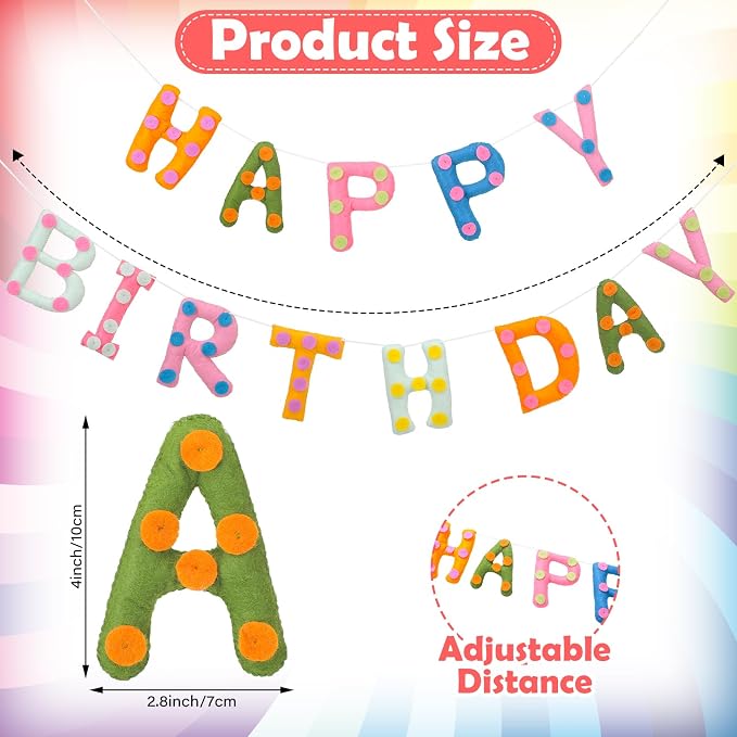 Mindsoft Felt Happy Birthday Garland Rainbow Banner Reusable Happy Birthday Sign Party Supply for Party Decor(Colorful Color,Spot)