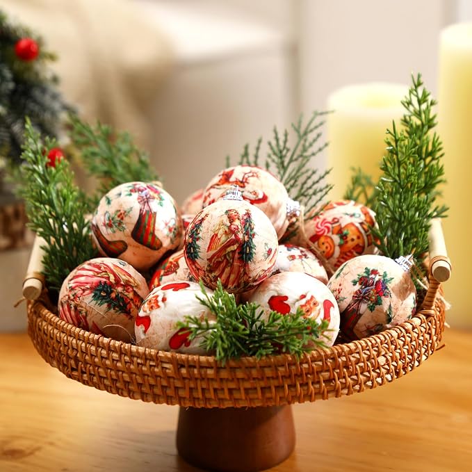 Outus 16 Pcs Christmas Tree Ball Ornaments Vintage Christmas Decorations for Tree Xmas Socks Gingerbread Decorative Hanging Ornaments for Farmhouse Home Fireplace Decoration Holiday Party Favors